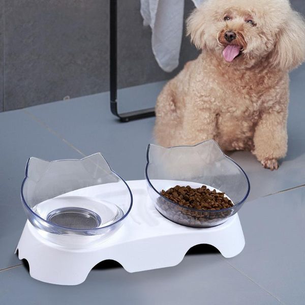 

pet dog cat slow feed protect spine bowl drinking protection stomach double dish feeders small accessories bowls &