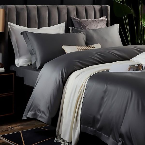 

bedding sets egyptian cotton gray reversible solid color double  king set simple quilt cover zipper extra soft silky bed sheet