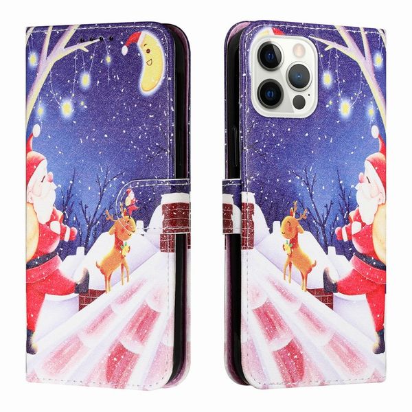 

flip stand christmas xmas wallet card slots leather case phone cases for iphone 13 12 11 pro max xr x xs 7 8 plus luxury elk deer cover