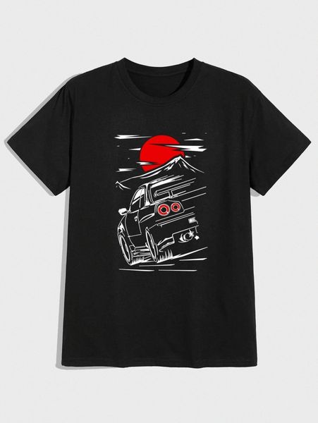 

romwe guys sun & car graphic tee h5fo#, White;black