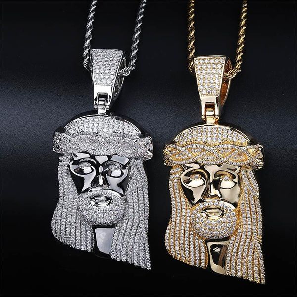 

pendant necklaces hip hop cz zircon stone paved bling iced out big jesus piece pendants necklace for men rapper jewelry gold color, Silver