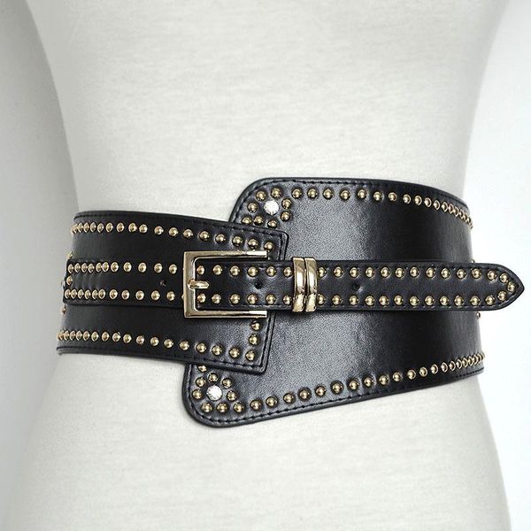 

belts fashion women's waist belt tight-fitting european and american ladies rivet elastic pin buckle wide for women, Black;brown