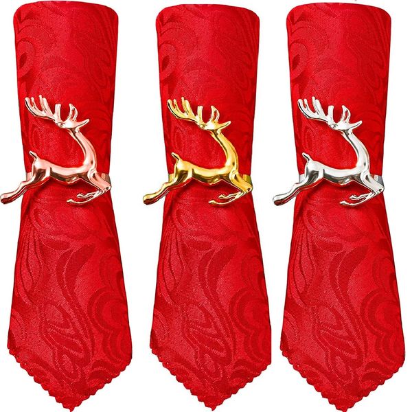 12 Stück weihnachtliche Hirsch-Serviettenringe für Weihnachten, Urlaubspartys, Dinnerpartys, Hochzeiten, Empfänge, Esstischdekoration