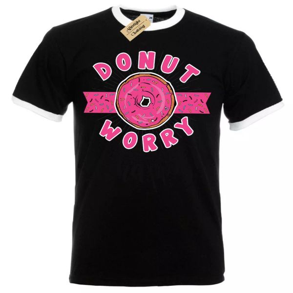 

Donut Worry Be Happy Camiseta Divertido No Hombre Ringer, White;black