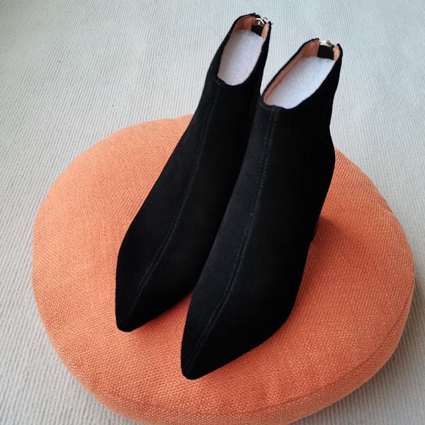 

boots women ankle natural leather shoes plus size 22-26.5cm cow suede upper european and american classics black