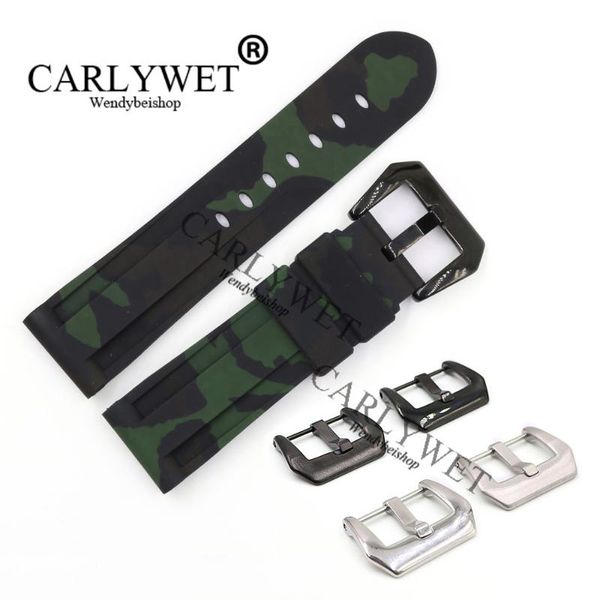 

watch bands carlywet 24mm wholesale camo green waterproof silicone rubber replacement wrist band strap belt, Black;brown