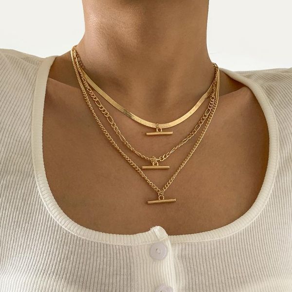 

chains trendy jewelry three layer chain necklace hip hop simply design stick pendant for women ladies party gifts, Silver
