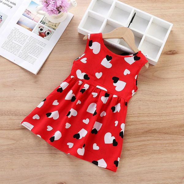 

girl's dresses cute baby girls dress colorful heart-shaped print seleevless frills girl summer clothes casual daily kids clothing, Red;yellow
