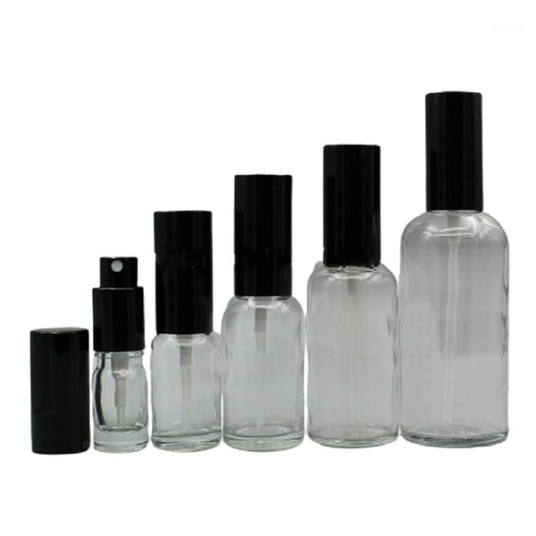 

storage bottles & jars 5ml 10ml 15ml 20ml 30ml 50ml 100ml empty clear glass perfume spray bottle black cap cosmetic packaging toner lotion p