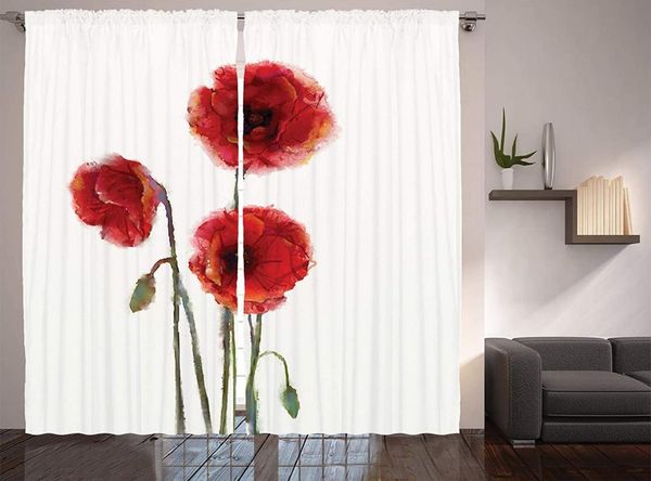 

curtain & drapes watercolor flowers decor collection poppy blooms with painting effect window treatments living room bedroom