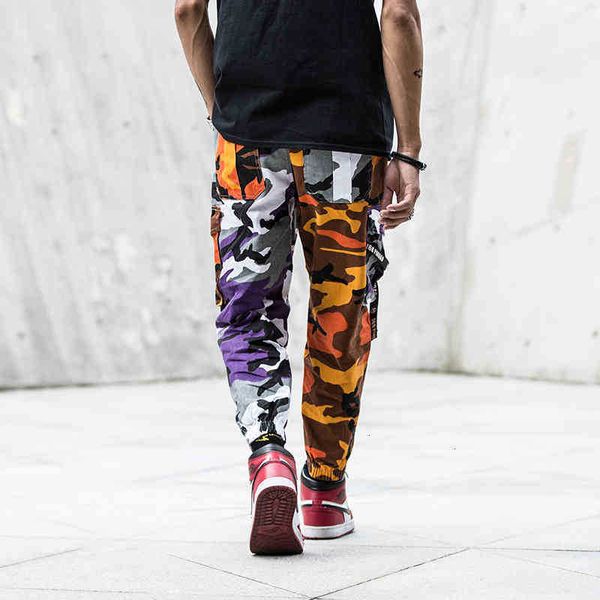 

men's pants pant drop camouflage patchwork men pant multi-pocket harajuku hip male camo jogger sweatpants tro b1gh, Black