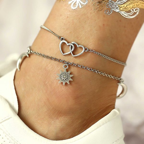 

style anklet creative love moon sun anklet set 2 pieces, Red;blue