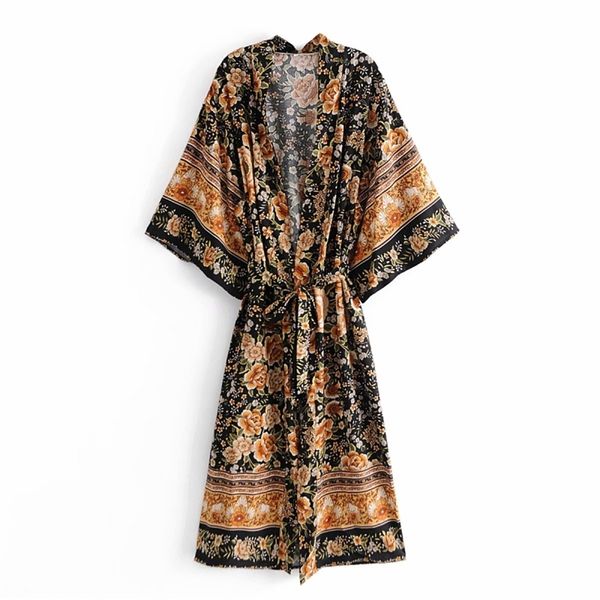 

vintage woman loose printed sahes long dress spring fashion ladies soft cotton dresses female elegant vacation 210515, Black;gray