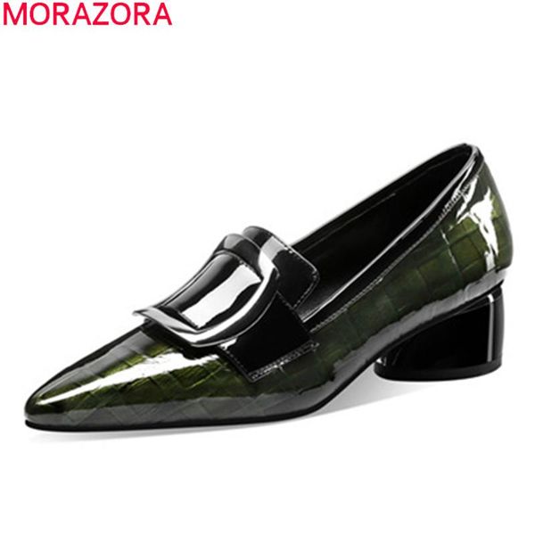 

dress shoes morazora 2021 arrive fashion women pumps genuine leather shallow buckle ladies single summer simple, Black