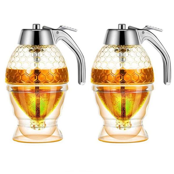 

storage bottles & jars honey dispenser, no drip syrup container with stand, beautiful honeycomb shaped pot, sugar container, 2 pack