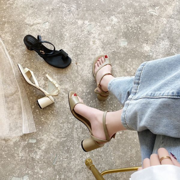 

street popular casual sandals focus classic khaki design luxury fashion low heels shoes for work and parties summer fall sandal shoe hallowe, Black