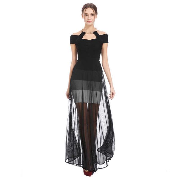 

luxury dresses metal neckline slim bandage party long gauze perspective, Black