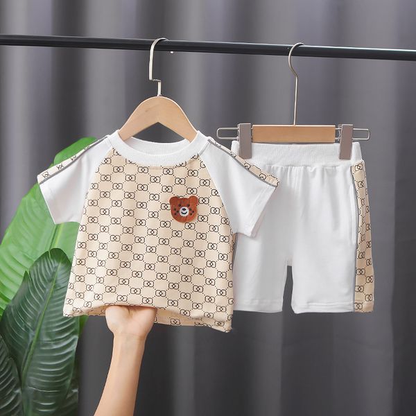 

05 years boys summer clothes sets children fashion shirts shorts 2pcs outfits for baby boy toddler tracksuits fashion baby clothing set, White