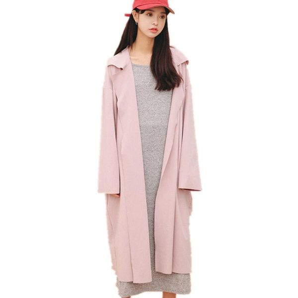 

women's trench coats fashion coat womens spring summer pink cardigan 2021 casual autumn long sleeves lapel duster windbreaker female, Tan;black