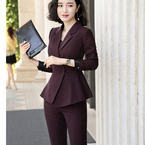 

pant women of formal pant suit 2 piece assembly lady from office work wear uniform female designs business wine jacket and pants, White