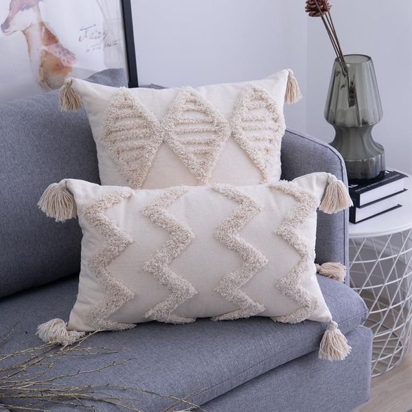 

moroccan style cushion cover beige pillowcase diamond fringed square pillow home decoration characteristics case