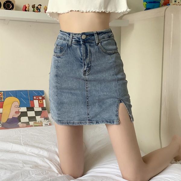 

women's jeans woman pants high waist a- line skirt 2021 denim summer pantalones vaqueros mujer, Blue