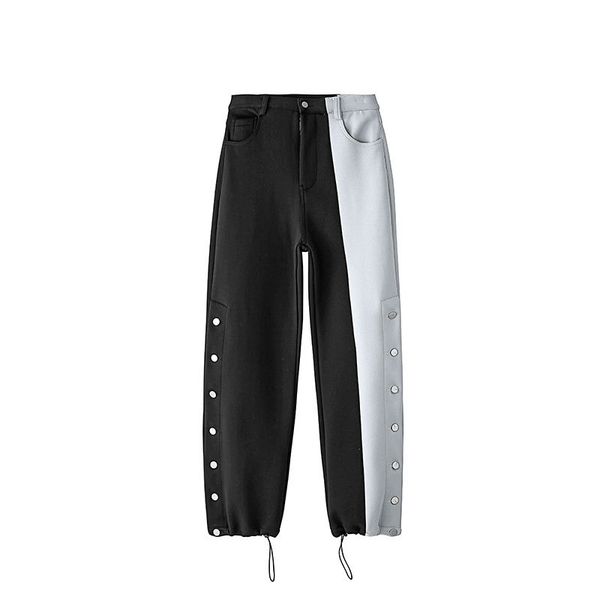 

spring summer new black-and-white color matching high waist split drawstring casual pants for women 210421, Black;white
