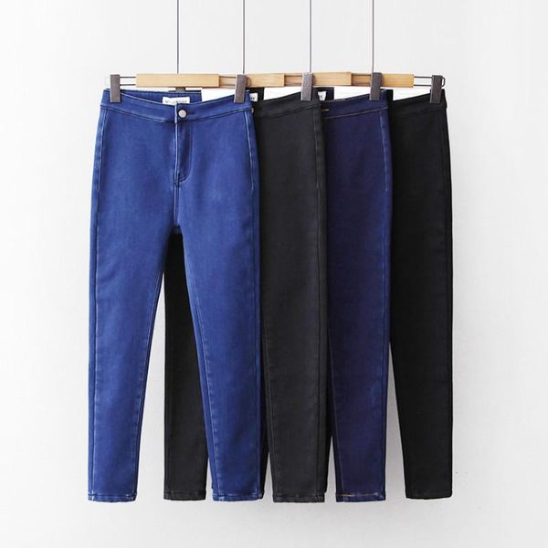 

women's jeans women slim stretch denim pants woman dark color plus size, Blue