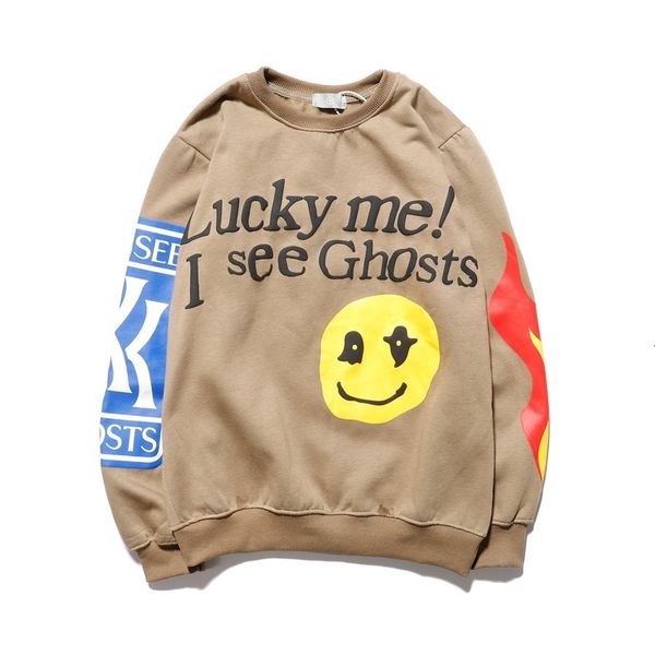 

men's t-shirts harajuku "lucky me"smliey pattern sweatshirt men and women hip hop stranger things fleece hoodie oversize pull, White;black