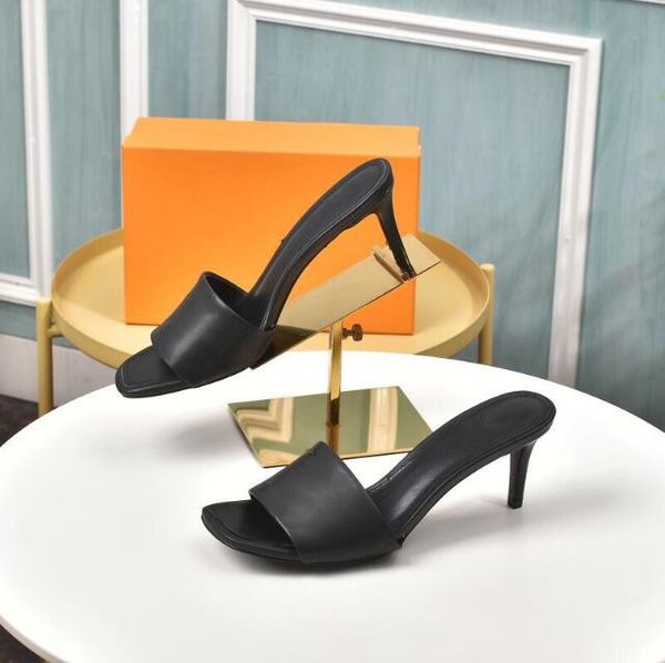 

summer fashion women designer engraving embossing high-heeled sandals woman designers slippers shoes, Black