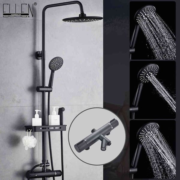 

bathroom shower sets thermostatic faucets set black wall mounted rain faucet with storage shelf bath mixer tap cold el3905 bm7