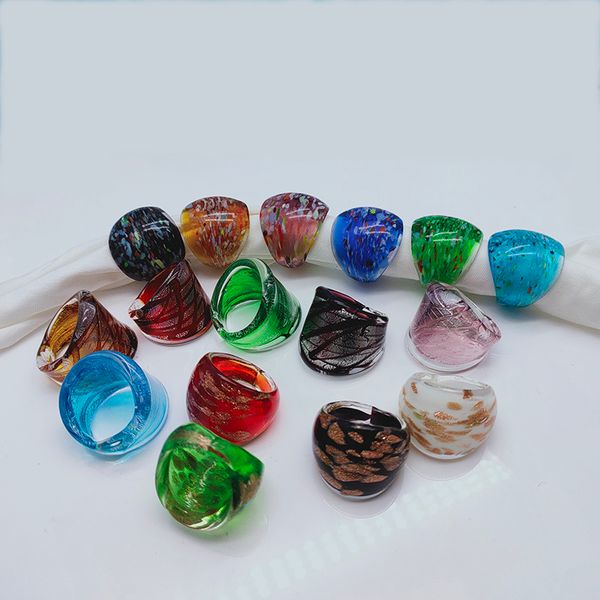 

16pcs mixed vintage murano glass lampwork ring for women fashion handmade charm finger rings jewelry gifts whole, Slivery;golden