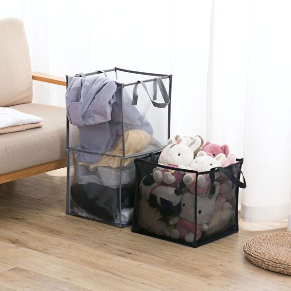 

foldable clothes storage baskets mesh washing dirty laundry basket portable sundries organizer toy container bags