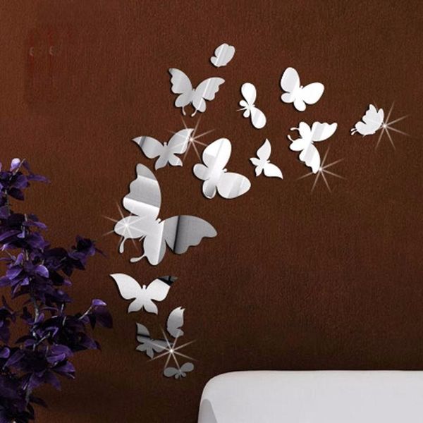 

wall stickers 12pcs 3d stereo mirror butterfly pvc refrigerator party wedding bedroom living room decoration sticker