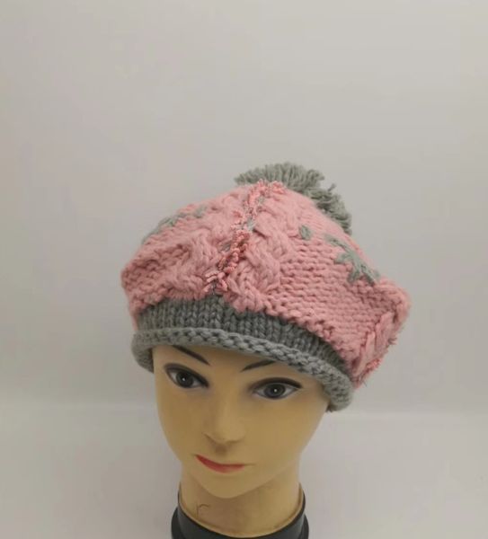 

fashion national style knitting beret hat casual women's wool hats, Blue;gray
