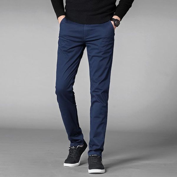 

men's pants men cotton slim fit straight trousers elasticity stretch classic suit business voguemale solid color long, Black