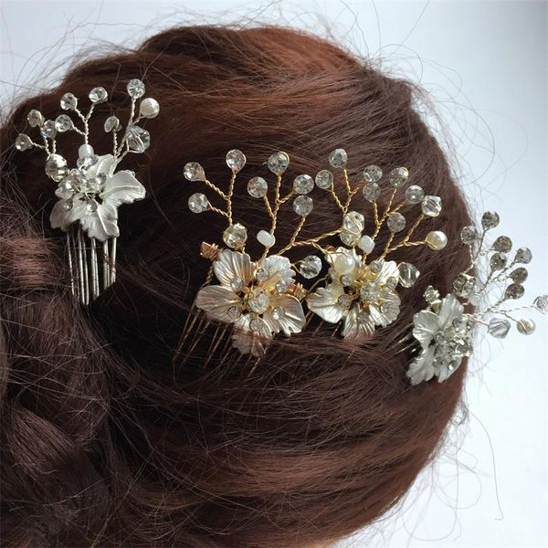 

hair clips & barrettes pearl women combs wedding accessories pin copper rhinestone tiara bridal crystal crown bride jewelry, Golden;silver