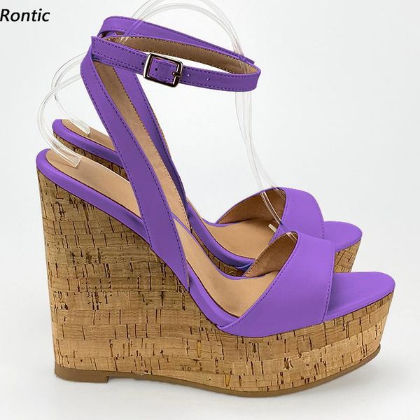

sandals rontic handmade women ankle strap wedges heels open toe gorgeous purple red fuchsia party shoes us size 5-20, Black