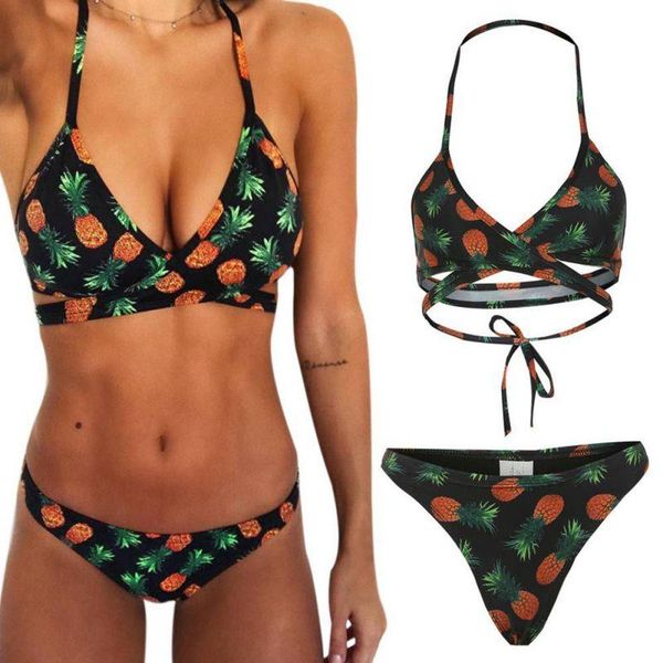 

one-piece suits summer bikini swimsuit casual women floral printed triangle high waisted adjustable lace up swimwear