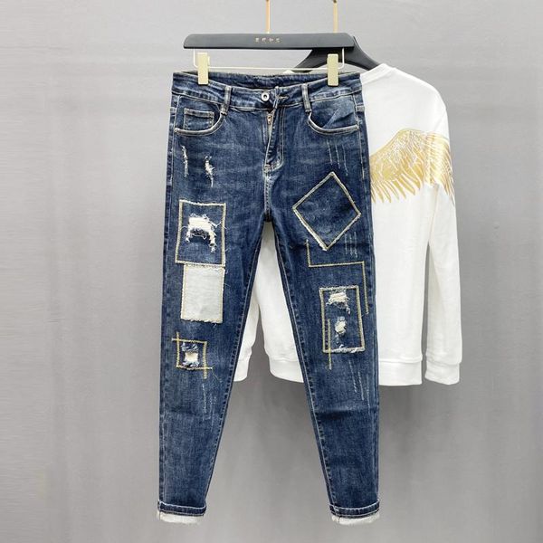 

men's jeans sq10659 fashion 2021 runway luxury european design party style clothing, Blue