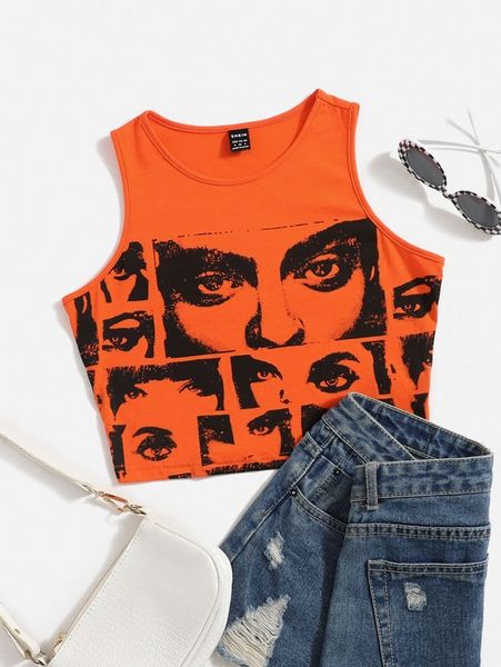 

figure graphic crop tank f6js#, White