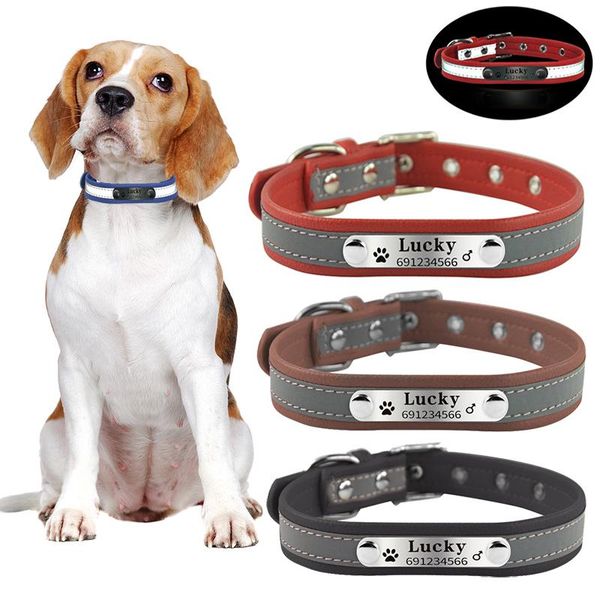 

dog collars & leashes 4 colors sizes name collar reflective style soft leather small medium puppy pet personalized