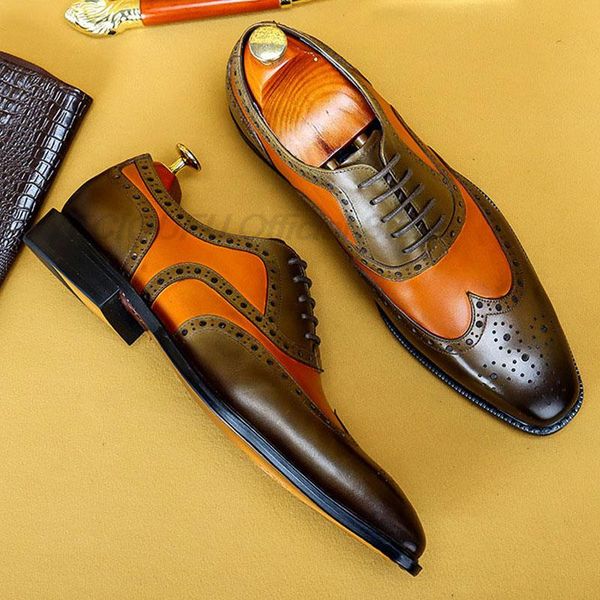 

mens formal shoes genuine leather oxford shoes for men italian brown green dress shoes wedding laces business brogue, Black