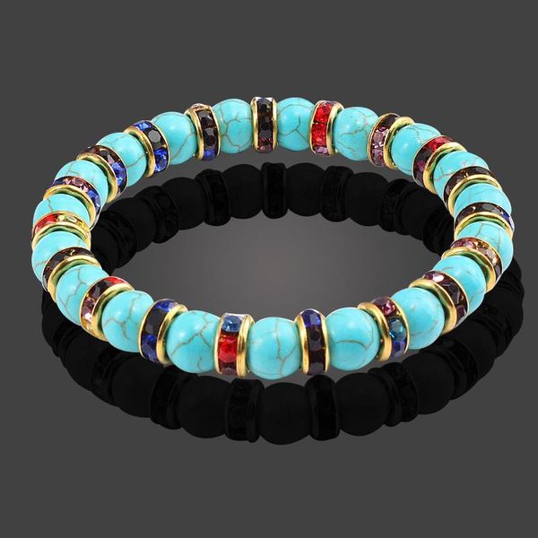

vintage boho blue turquoises beads bracelet women charm natural stone men handmade strand elastic bangles lover jewelry beaded, strands, Black