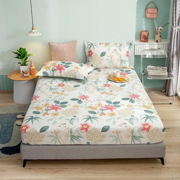 

pure cotton fitted sheet flower bedding tiwn king elastic bed rubber band mattress cover sets protector cute case sheets &
