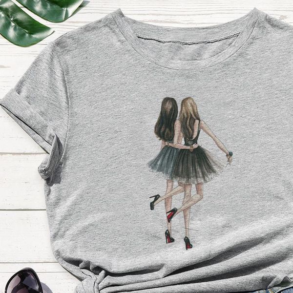 

versatile loose deep friendship women between two people graphic streetwear pop trendy, White