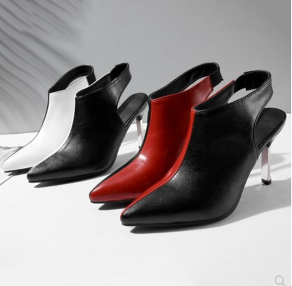 

dress shoes high heels women summer boots pointed toe leather ankel 2021 fashion, Black