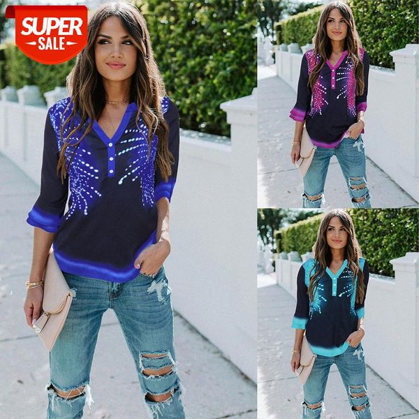 

[in stock]spot european and american women's casual printed v-neck slim t-shirt women #zn8f, White