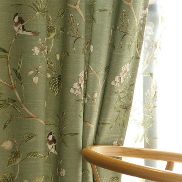 Tende per tende Uccelli Tende in lino di cotone stampato per soggiorno Finestra in stile americano Camera da letto Tende per bambini spesse