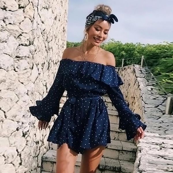 

casual dresses eva hernandez, fashion and elegant ladies dress off shoulder long sleeve polka dot ruffled short slim lace, Black;gray
